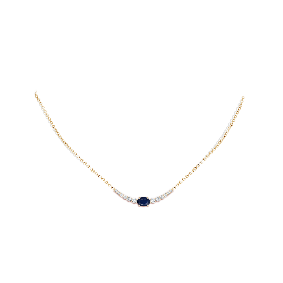 7x5mm A East-West Oval Sapphire Curved Bar Necklace with Diamonds in Yellow Gold body-neck