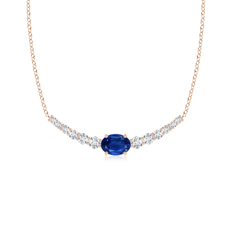 7x5mm AAA East-West Oval Sapphire Curved Bar Necklace with Diamonds in Rose Gold 