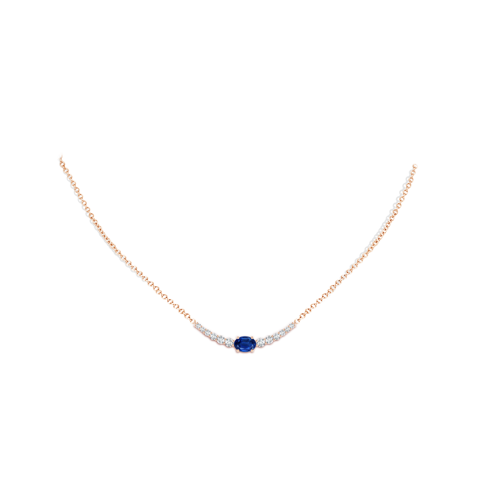 7x5mm AAA East-West Oval Sapphire Curved Bar Necklace with Diamonds in Rose Gold body-neck