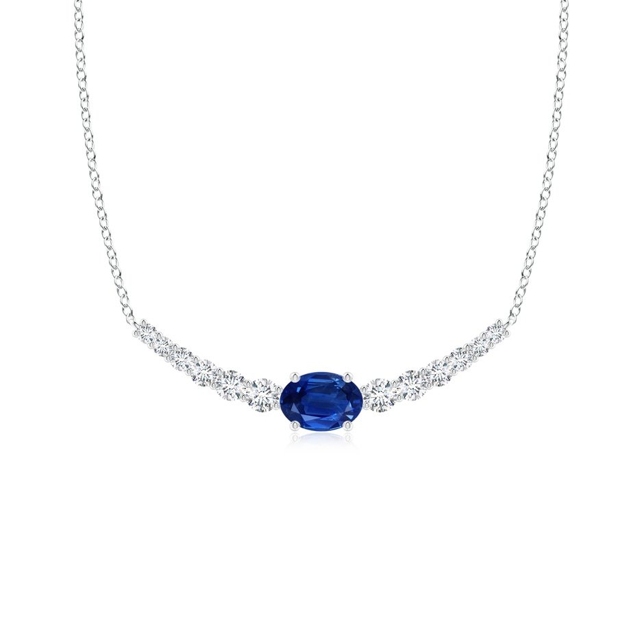 7x5mm AAA East-West Oval Sapphire Curved Bar Necklace with Diamonds in White Gold 