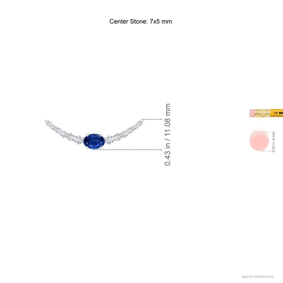 7x5mm AAA East-West Oval Sapphire Curved Bar Necklace with Diamonds in White Gold ruler