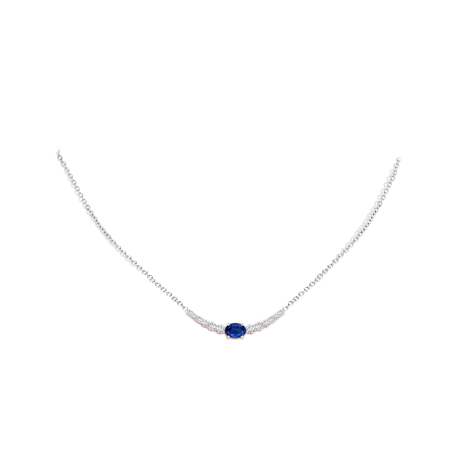 7x5mm AAA East-West Oval Sapphire Curved Bar Necklace with Diamonds in White Gold body-neck