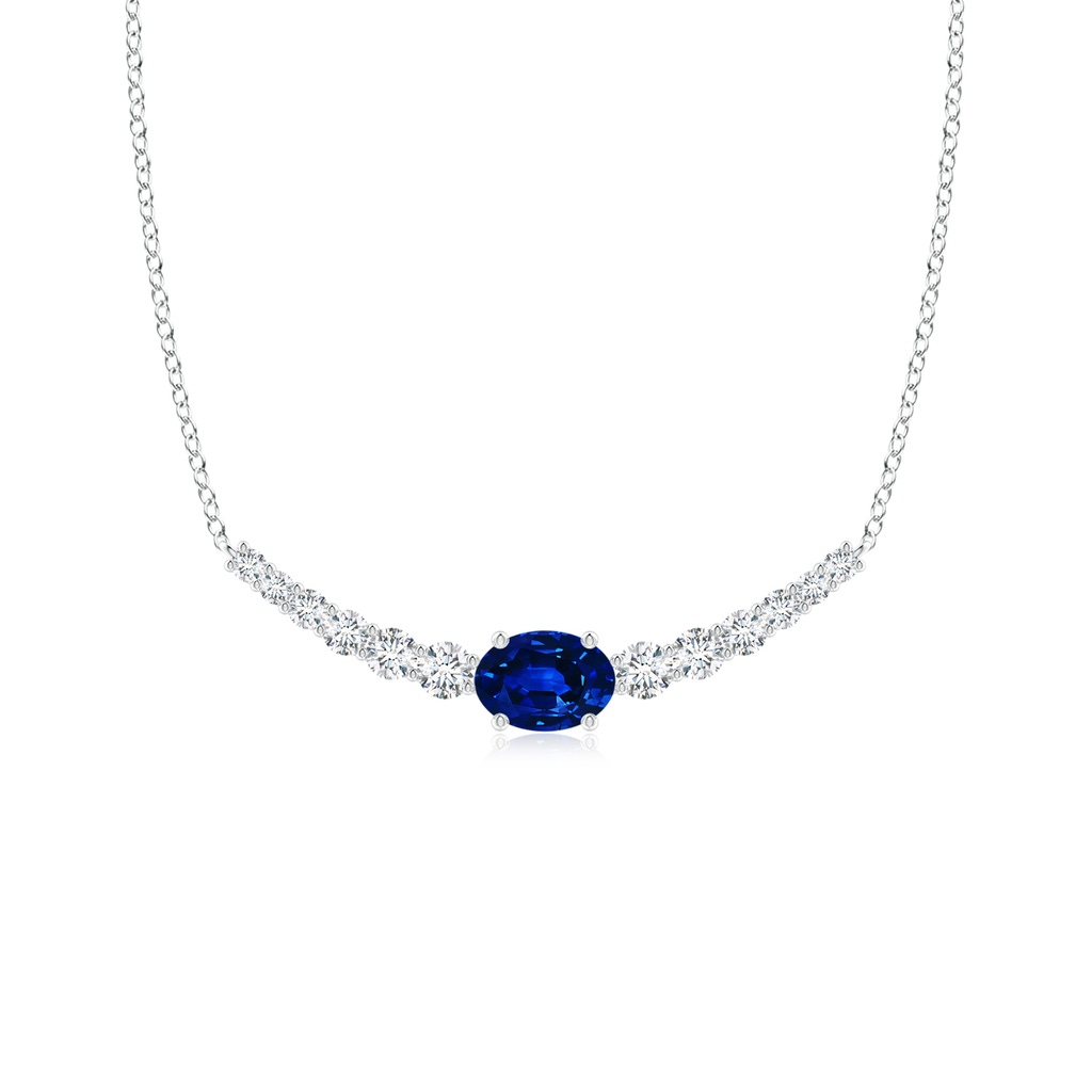 7x5mm AAAA East-West Oval Sapphire Curved Bar Necklace with Diamonds in P950 Platinum