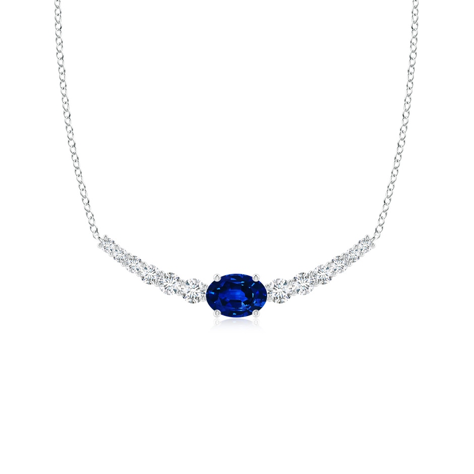 7x5mm AAAA East-West Oval Sapphire Curved Bar Necklace with Diamonds in P950 Platinum 