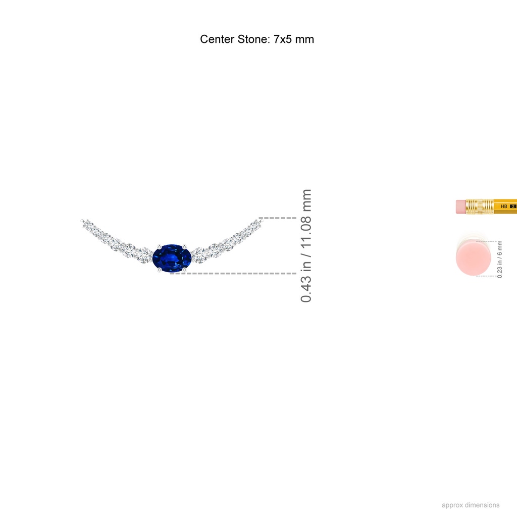 7x5mm AAAA East-West Oval Sapphire Curved Bar Necklace with Diamonds in P950 Platinum Ruler