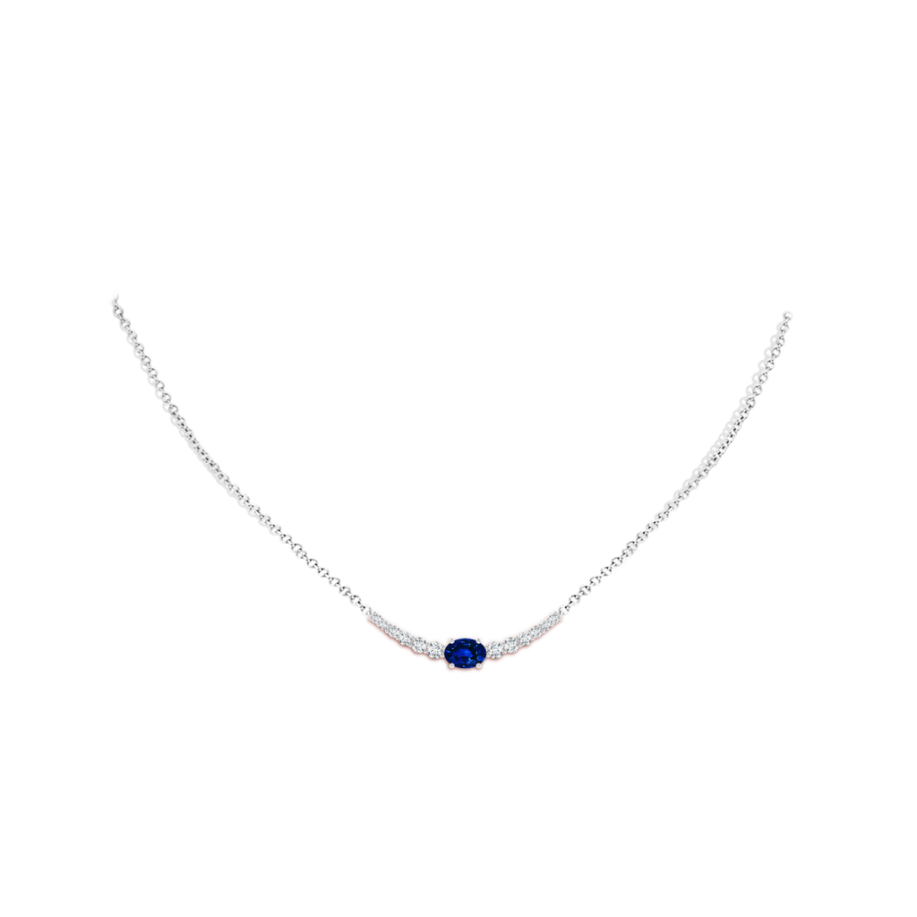 7x5mm AAAA East-West Oval Sapphire Curved Bar Necklace with Diamonds in P950 Platinum Body-Neck