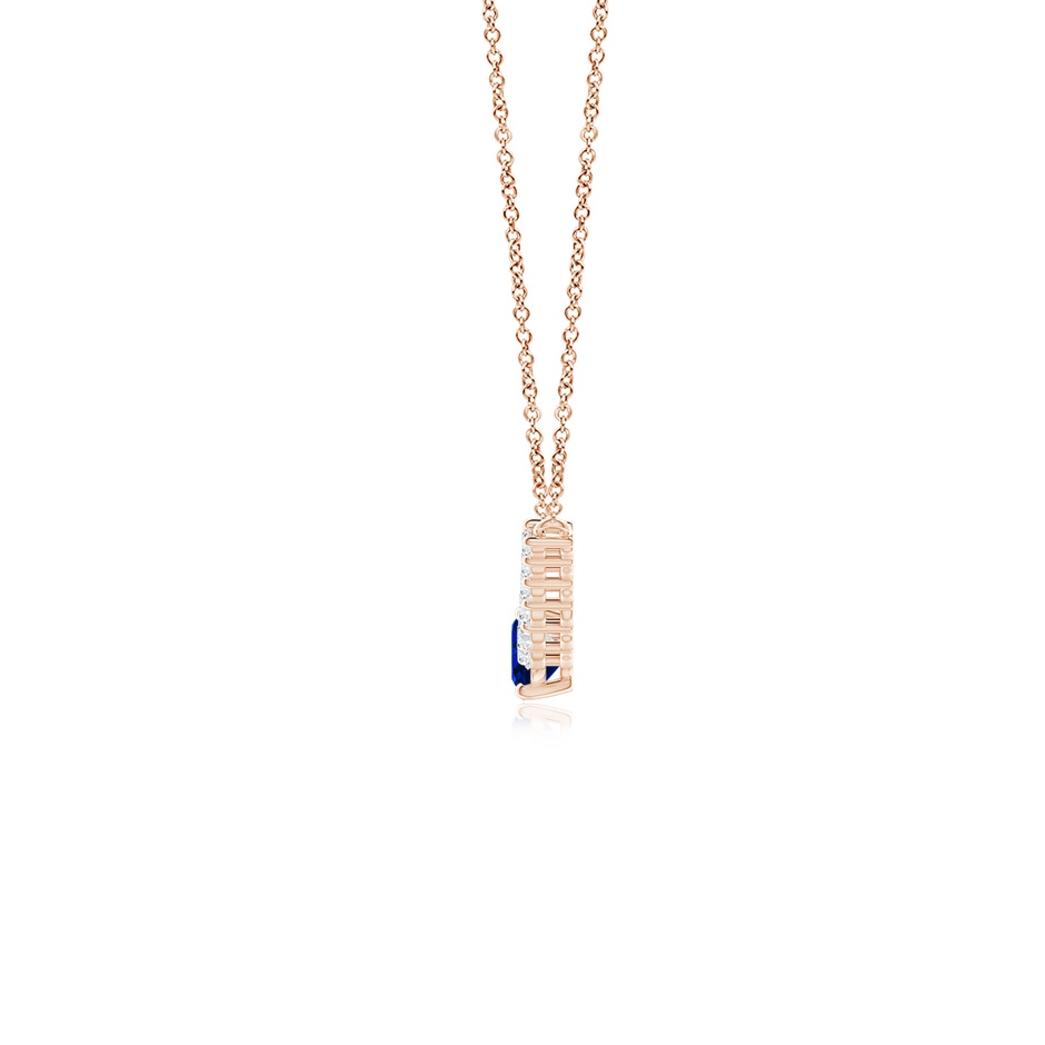 7x5mm AAAA East-West Oval Sapphire Curved Bar Necklace with Diamonds in Rose Gold side 1