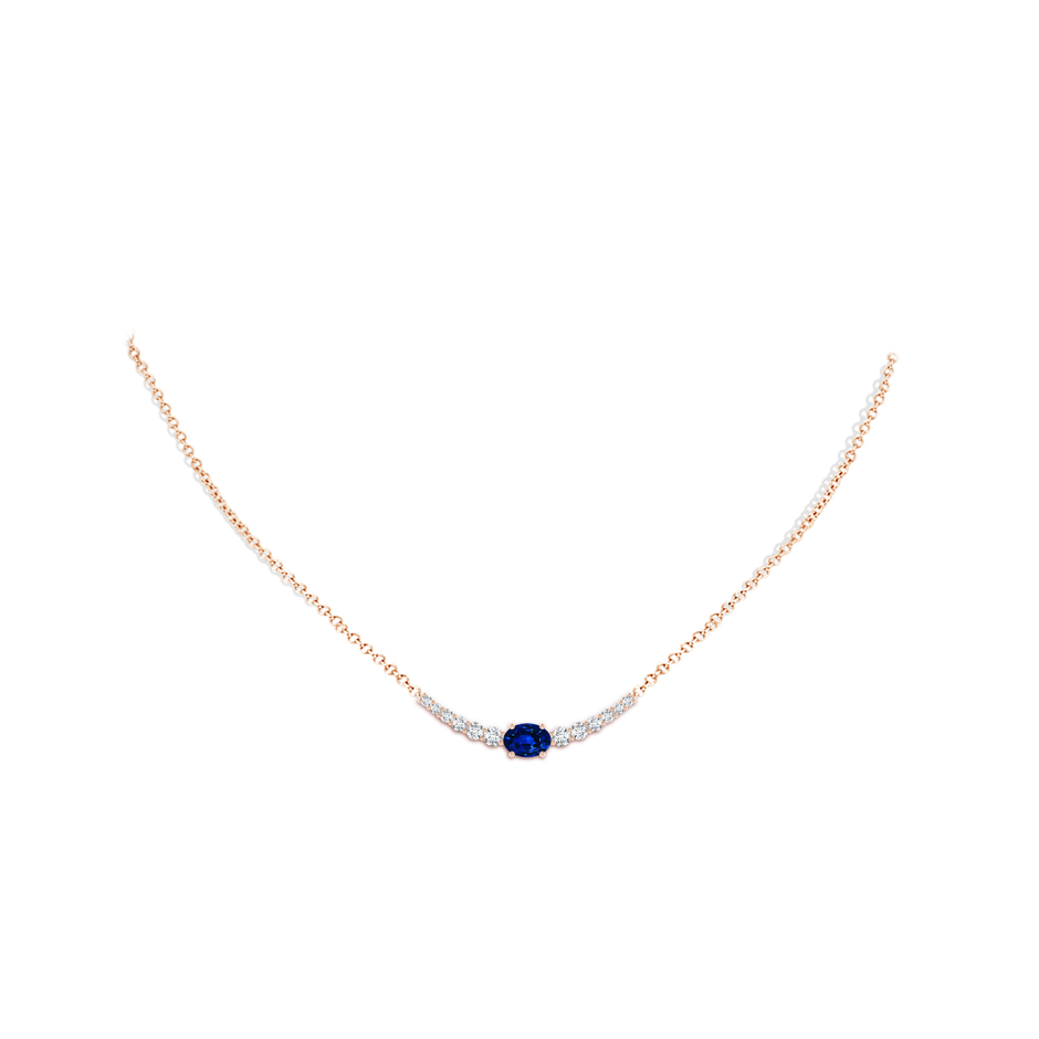 7x5mm AAAA East-West Oval Sapphire Curved Bar Necklace with Diamonds in Rose Gold body-neck