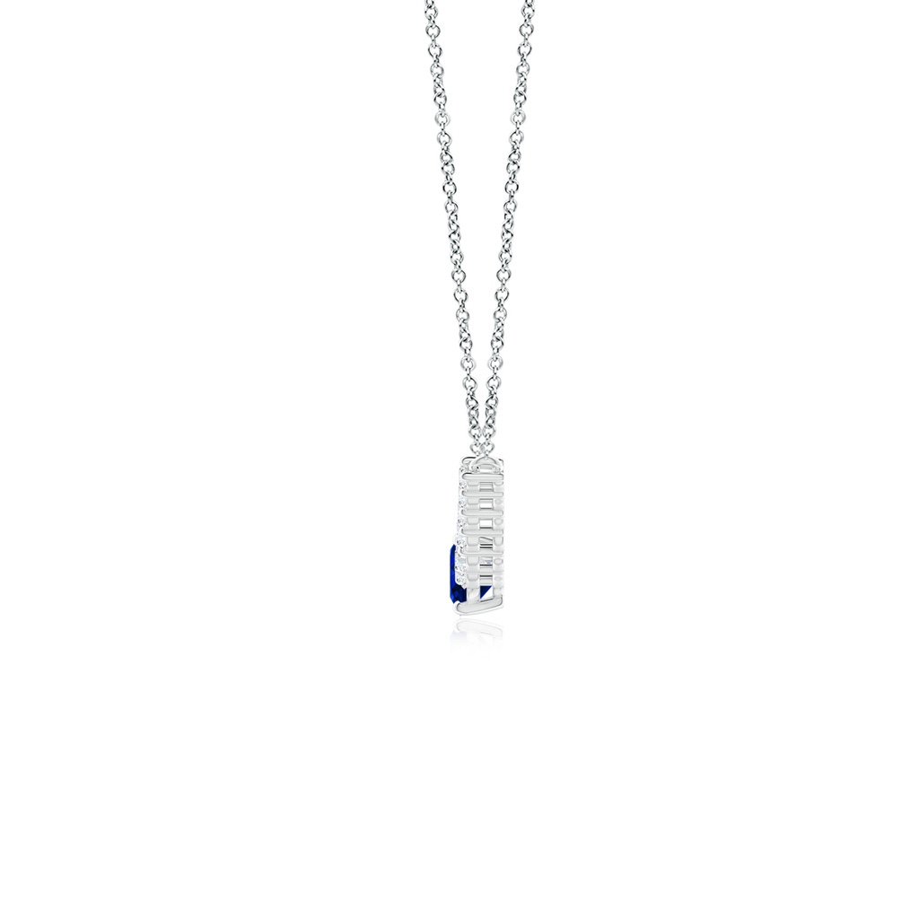 7x5mm Lab-Grown East-West Oval Sapphire Curved Bar Necklace with Diamonds in White Gold - side 1