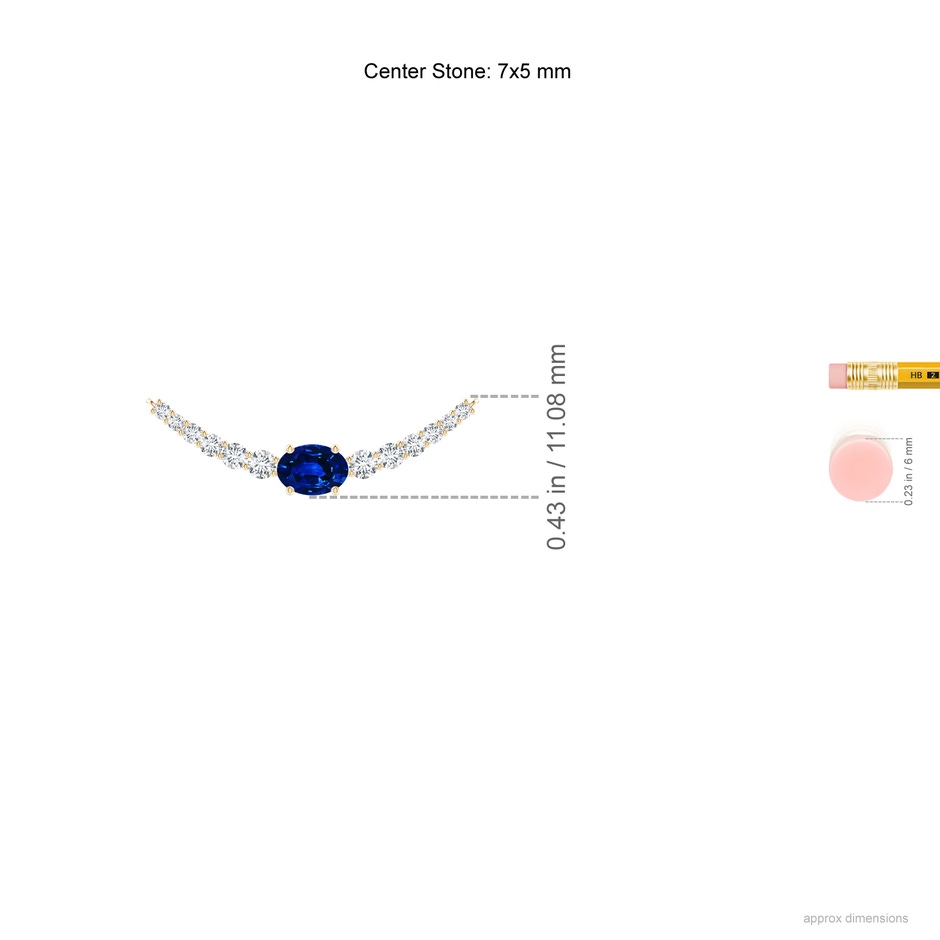 7x5mm Lab-Grown East-West Oval Sapphire Curved Bar Necklace with Diamonds in Yellow Gold ruler
