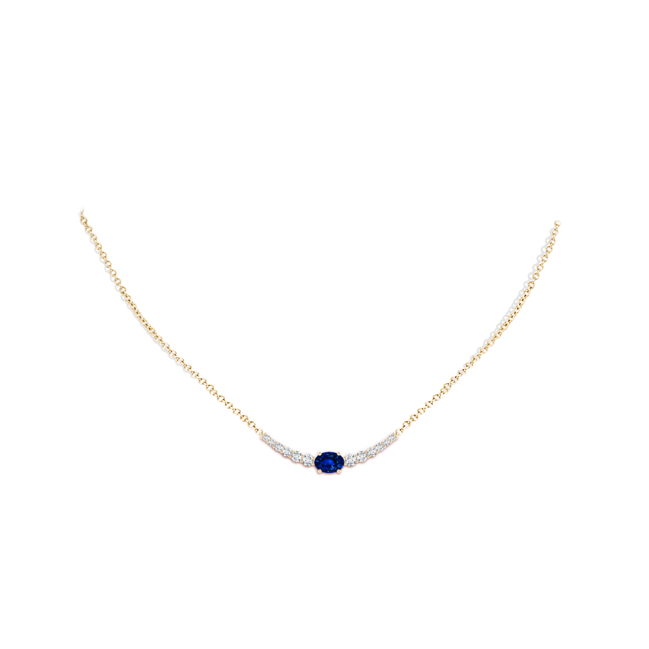 7x5mm Lab-Grown East-West Oval Sapphire Curved Bar Necklace with Diamonds in Yellow Gold body-neck