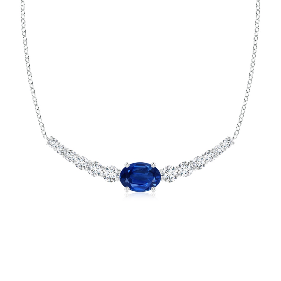 8x6mm AAA East-West Oval Sapphire Curved Bar Necklace with Diamonds in P950 Platinum 