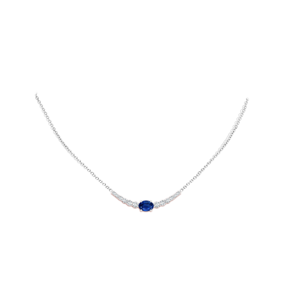 8x6mm AAA East-West Oval Sapphire Curved Bar Necklace with Diamonds in P950 Platinum body-neck