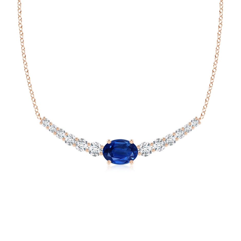 8x6mm AAA East-West Oval Sapphire Curved Bar Necklace with Diamonds in Rose Gold 