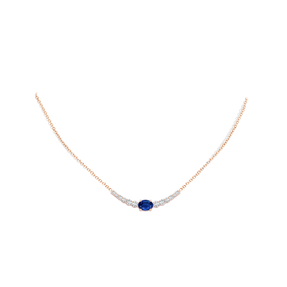 8x6mm AAA East-West Oval Sapphire Curved Bar Necklace with Diamonds in Rose Gold body-neck