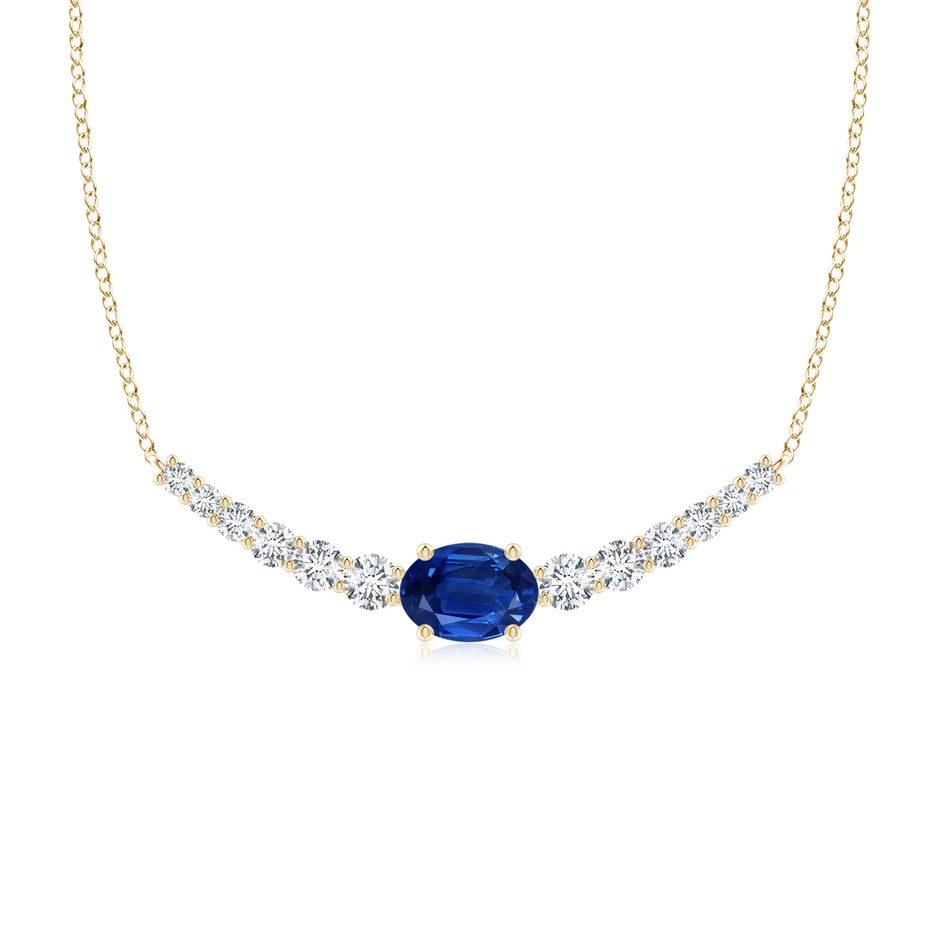 8x6mm AAA East-West Oval Sapphire Curved Bar Necklace with Diamonds in Yellow Gold 