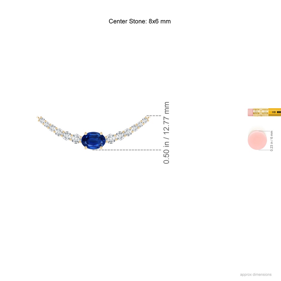 8x6mm AAA East-West Oval Sapphire Curved Bar Necklace with Diamonds in Yellow Gold ruler