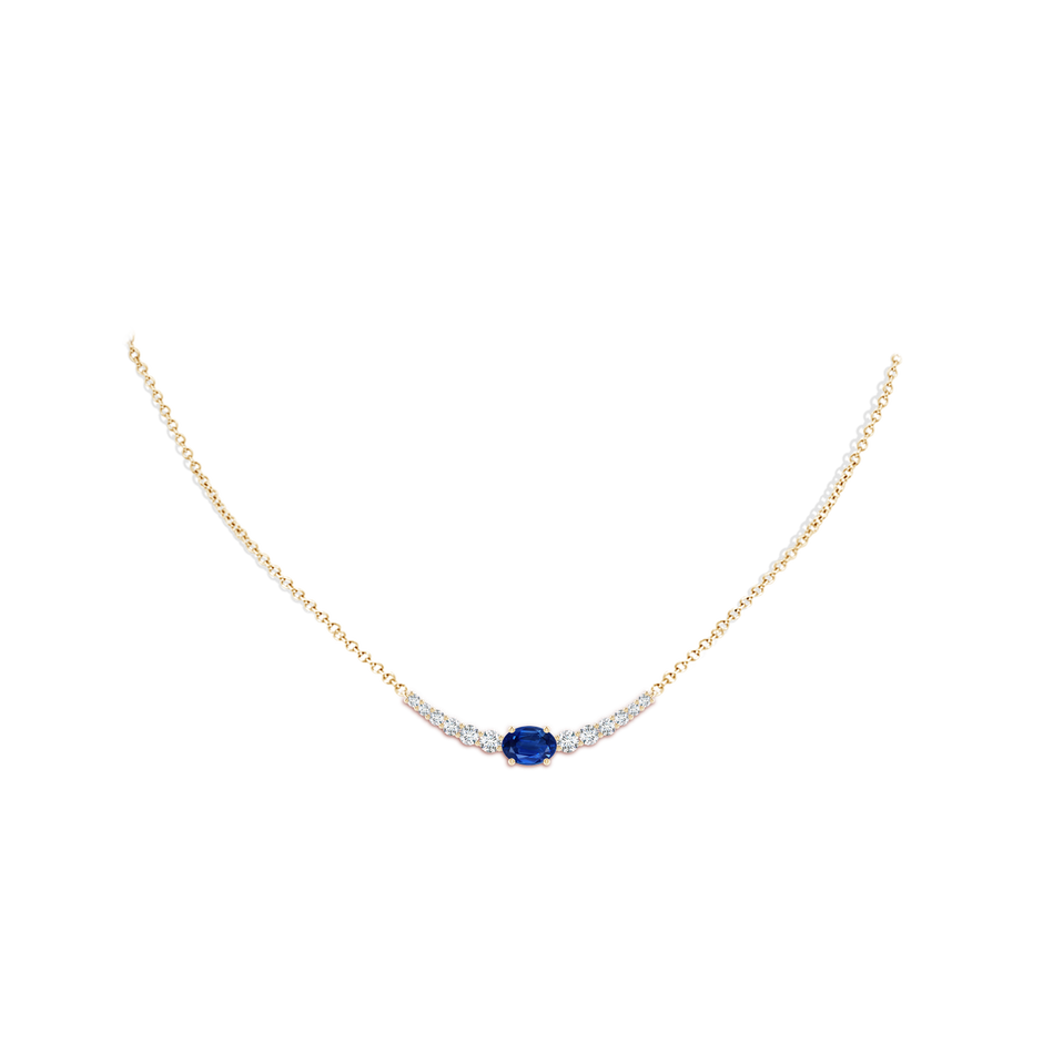 8x6mm AAA East-West Oval Sapphire Curved Bar Necklace with Diamonds in Yellow Gold body-neck