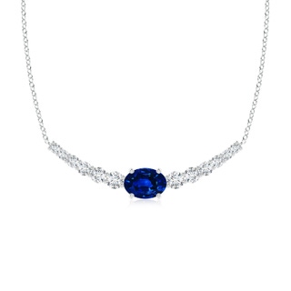 8x6mm AAAA East-West Oval Sapphire Curved Bar Necklace with Diamonds in P950 Platinum