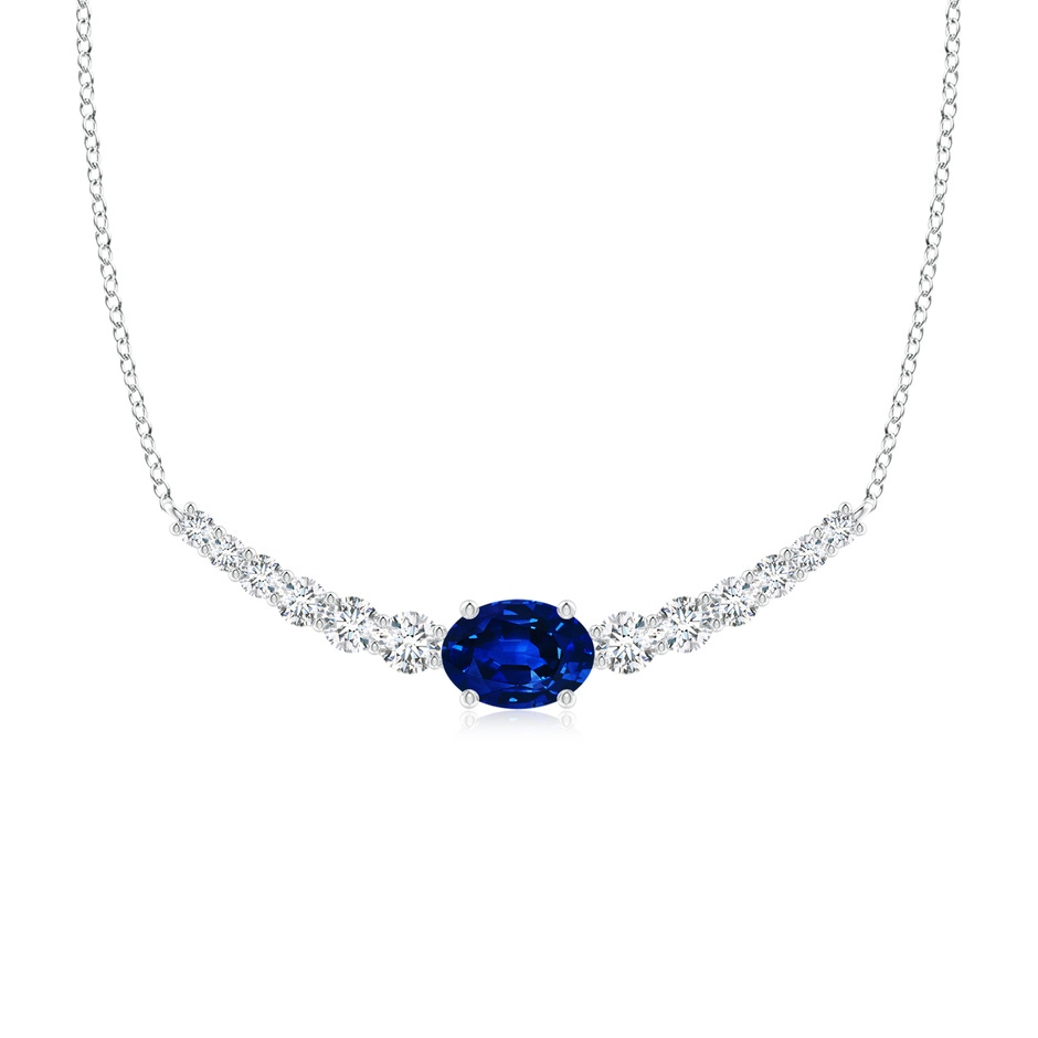 8x6mm AAAA East-West Oval Sapphire Curved Bar Necklace with Diamonds in P950 Platinum 