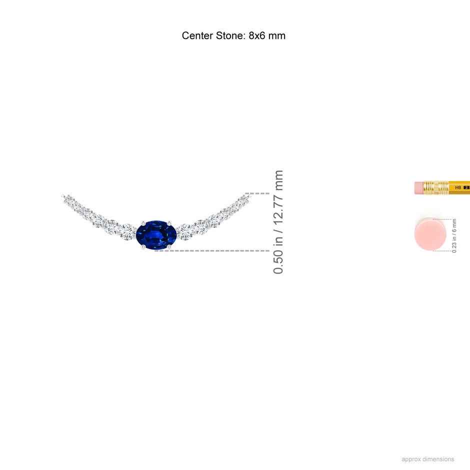 8x6mm AAAA East-West Oval Sapphire Curved Bar Necklace with Diamonds in P950 Platinum ruler
