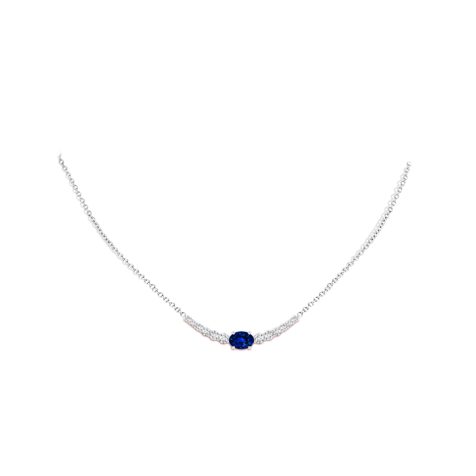 8x6mm AAAA East-West Oval Sapphire Curved Bar Necklace with Diamonds in P950 Platinum body-neck