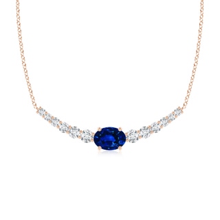 8x6mm AAAA East-West Oval Sapphire Curved Bar Necklace with Diamonds in Rose Gold