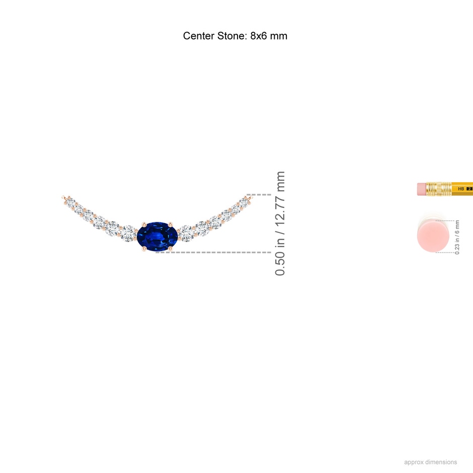 8x6mm AAAA East-West Oval Sapphire Curved Bar Necklace with Diamonds in Rose Gold ruler