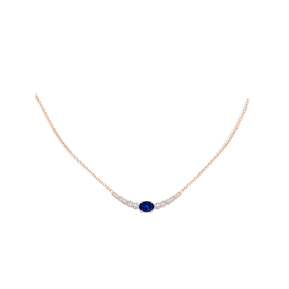 8x6mm AAAA East-West Oval Sapphire Curved Bar Necklace with Diamonds in Rose Gold body-neck