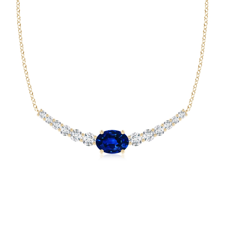 8x6mm Lab-Grown East-West Oval Sapphire Curved Bar Necklace with Diamonds in Yellow Gold 