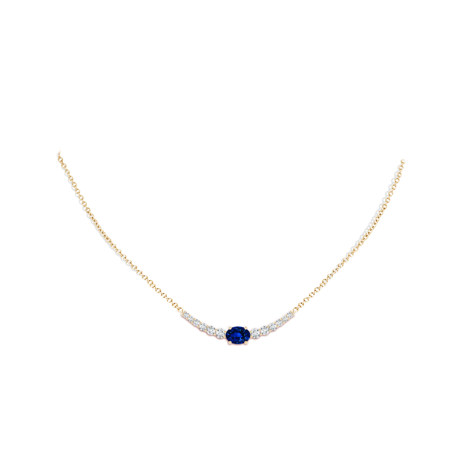 8x6mm Lab-Grown East-West Oval Sapphire Curved Bar Necklace with Diamonds in Yellow Gold body-neck