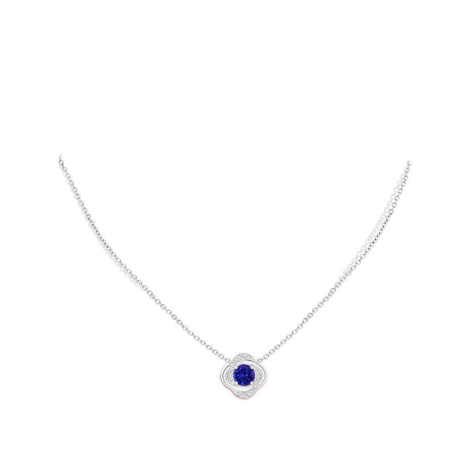 6mm AAAA Round Tanzanite Knot Pendant with Diamond Accents in White Gold body-neck