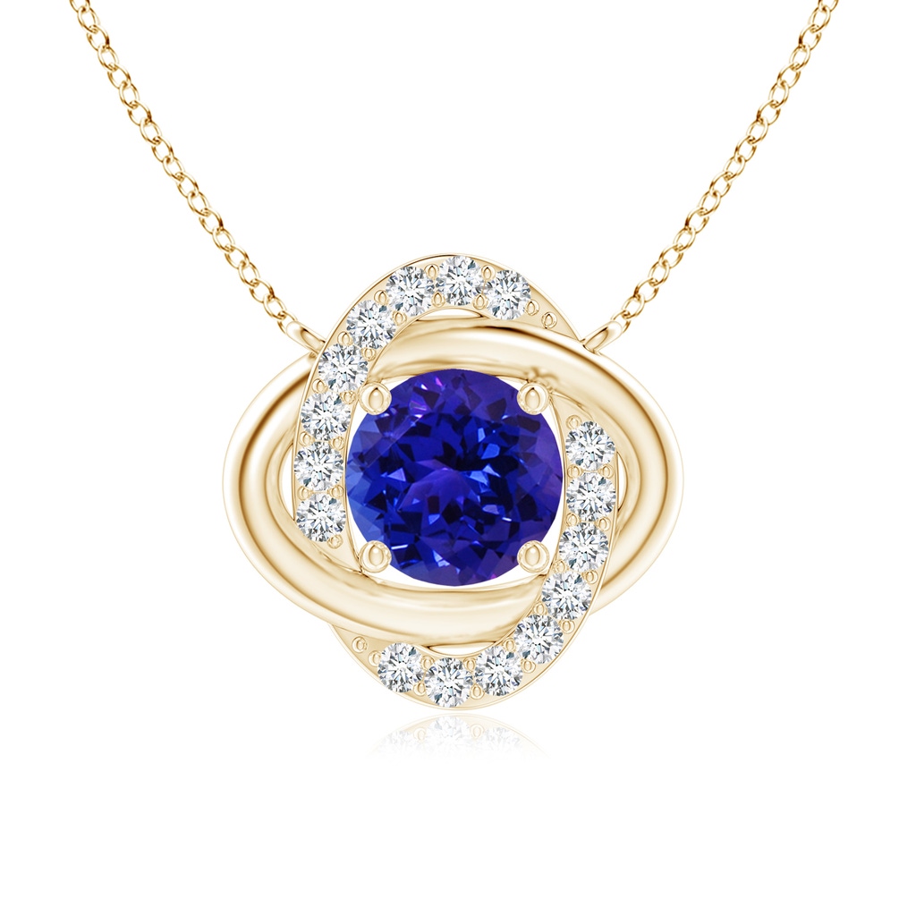 6mm AAAA Round Tanzanite Knot Pendant with Diamond Accents in Yellow Gold