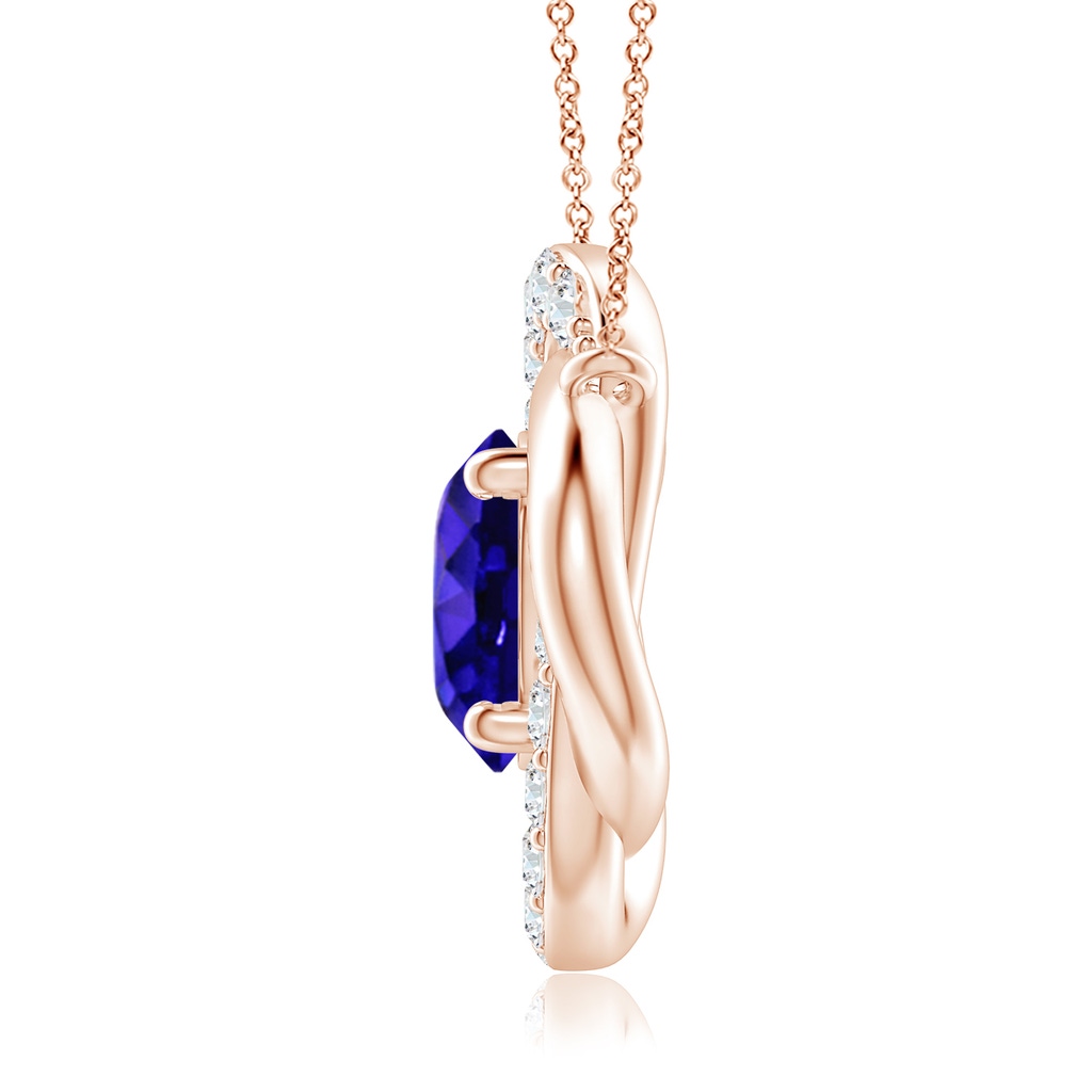 8mm AAAA Round Tanzanite Knot Pendant with Diamond Accents in Rose Gold Side 1
