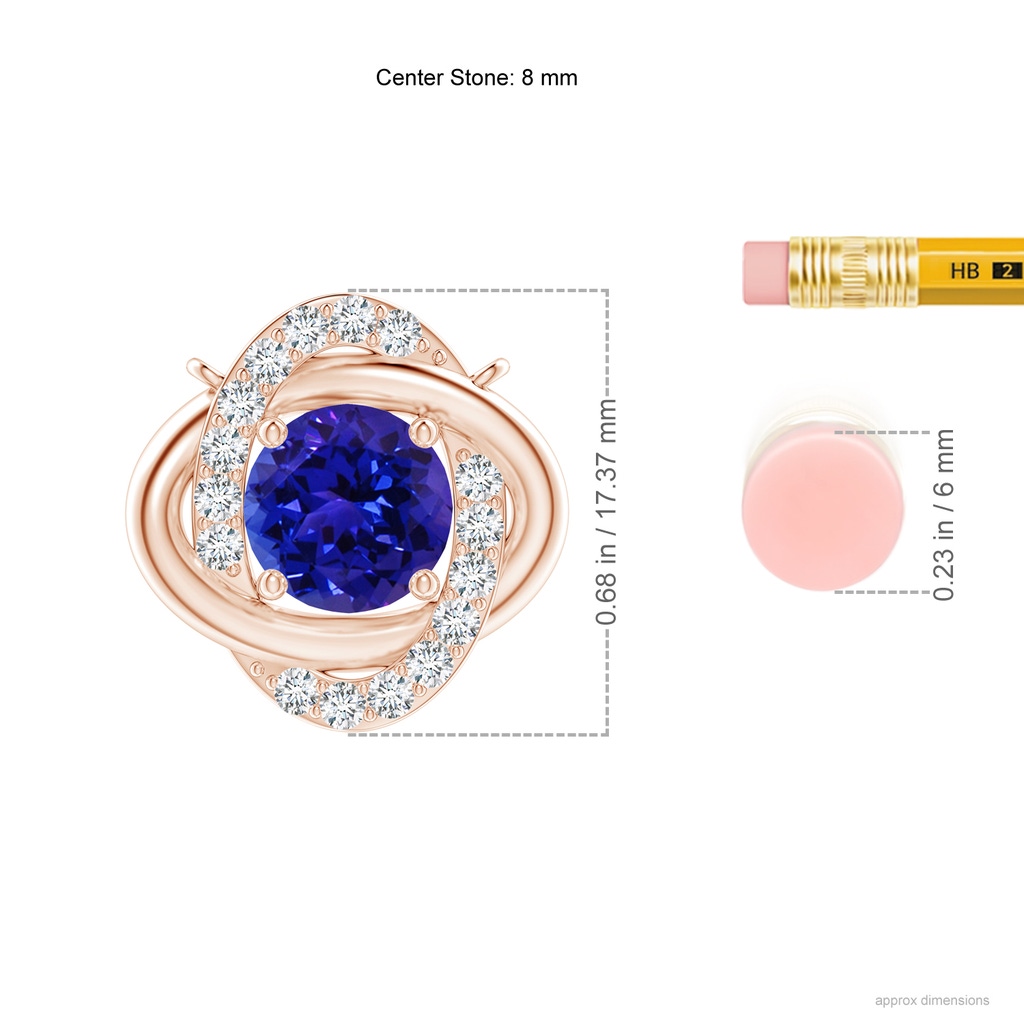 8mm AAAA Round Tanzanite Knot Pendant with Diamond Accents in Rose Gold Ruler