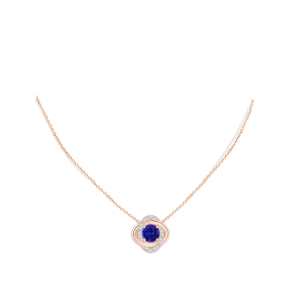 8mm AAAA Round Tanzanite Knot Pendant with Diamond Accents in Rose Gold Body-Neck