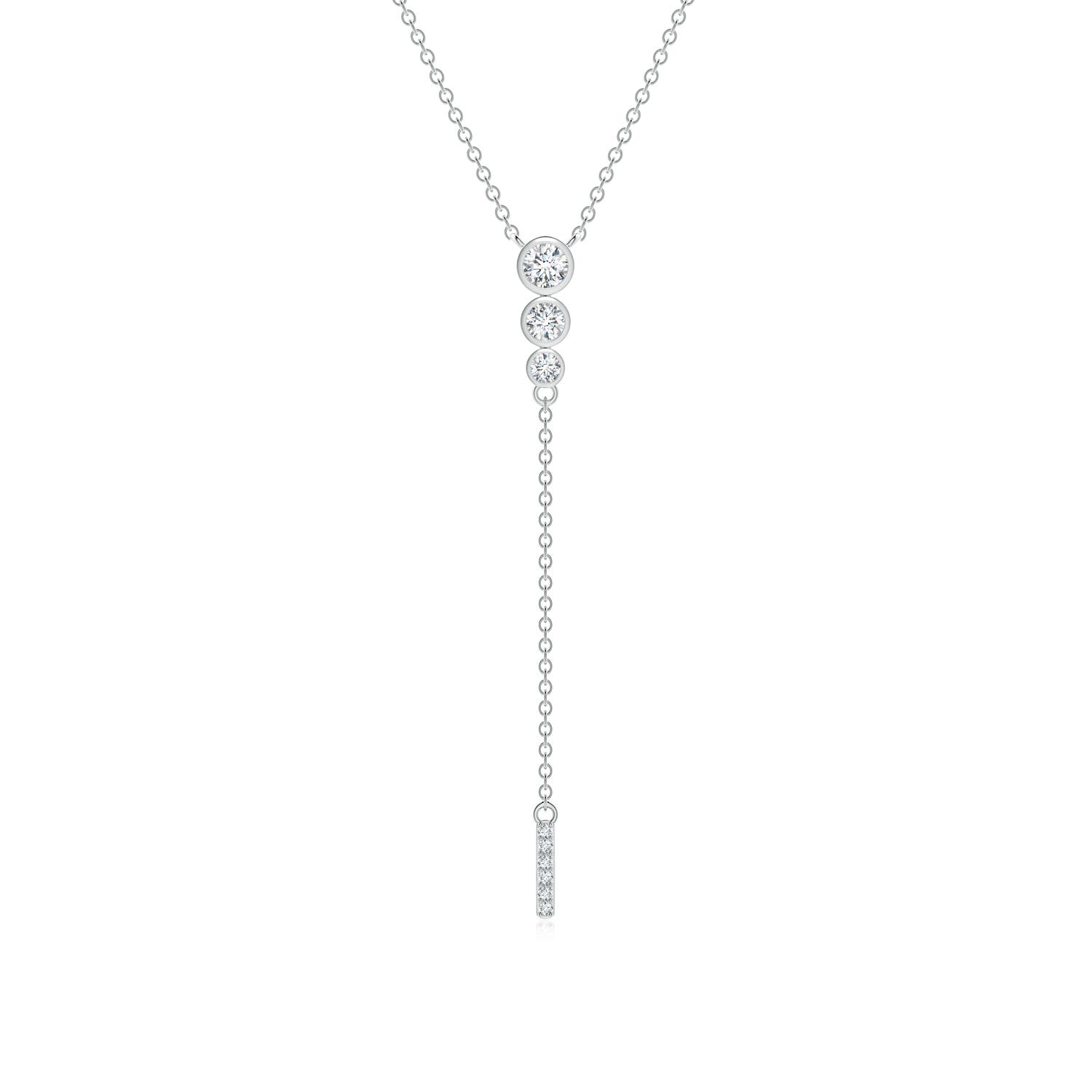 3.1mm GVS2 Three Stone Graduated Bezel-Set Diamond Lariat Necklace in 18K White Gold