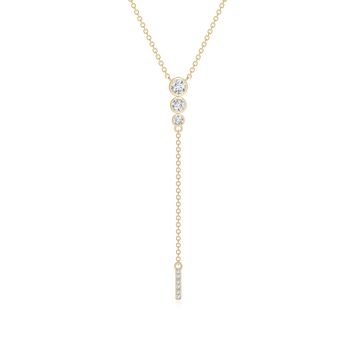 3.1mm GVS2 Three Stone Graduated Bezel-Set Diamond Lariat Necklace in 18K Yellow Gold