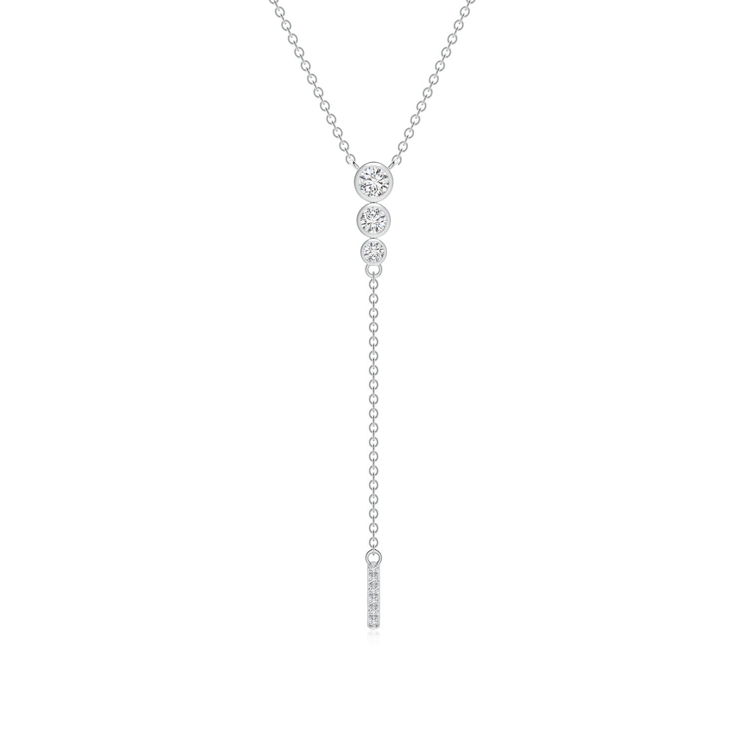 3.1mm HSI2 Three Stone Graduated Bezel-Set Diamond Lariat Necklace in 18K White Gold