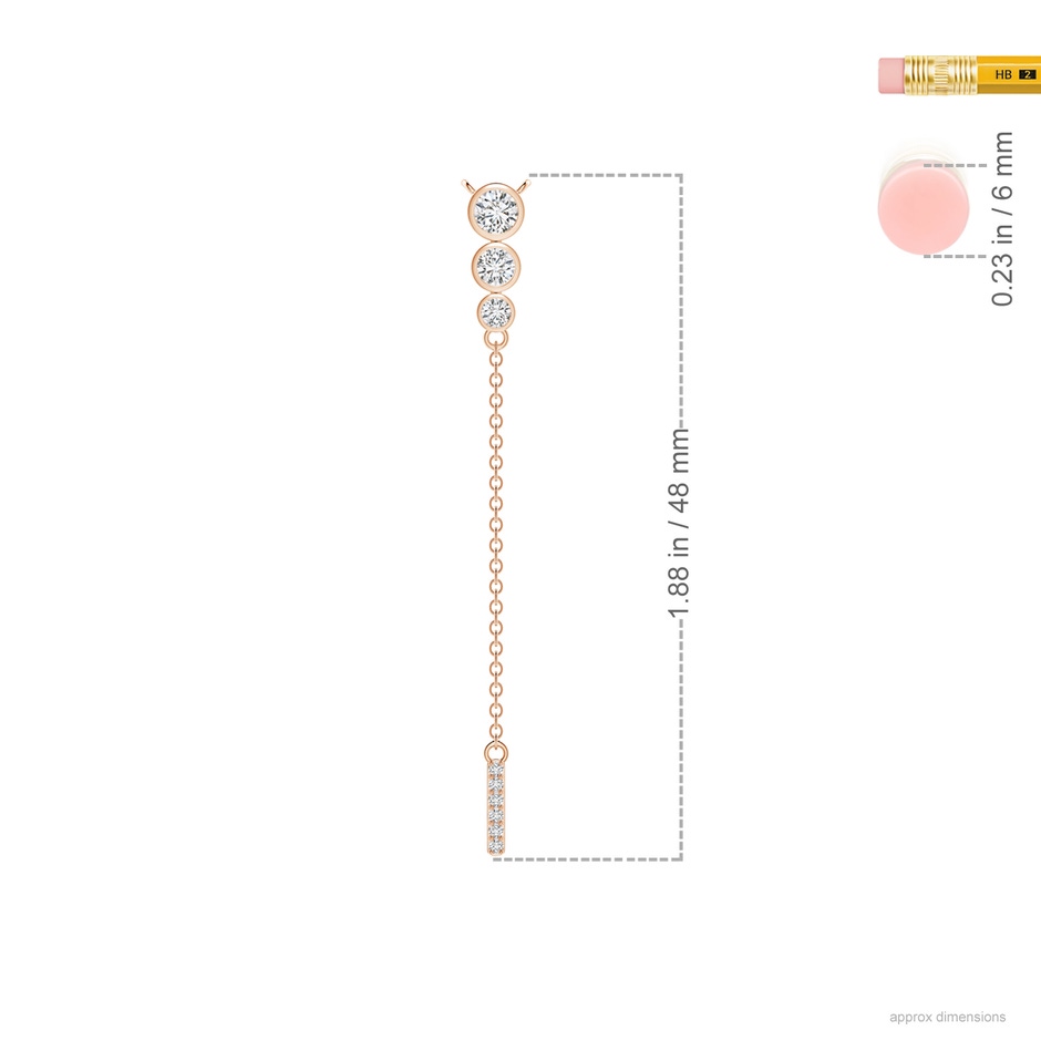 3.1mm HSI2 Three Stone Graduated Bezel-Set Diamond Lariat Necklace in Rose Gold ruler