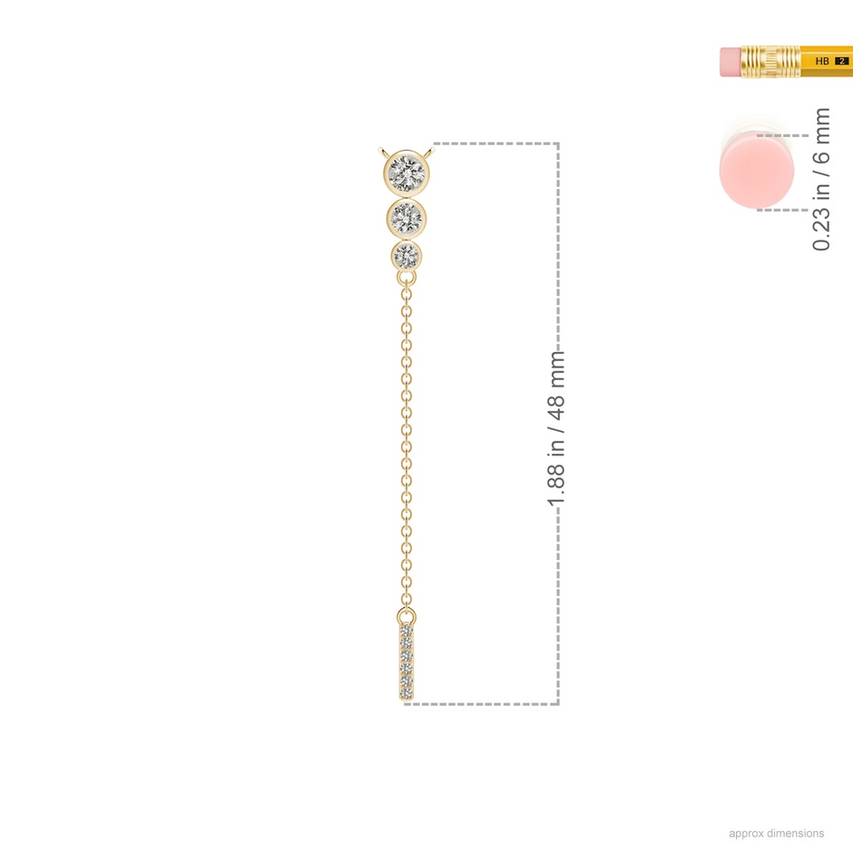 3.1mm KI3 Three Stone Graduated Bezel-Set Diamond Lariat Necklace in Yellow Gold ruler