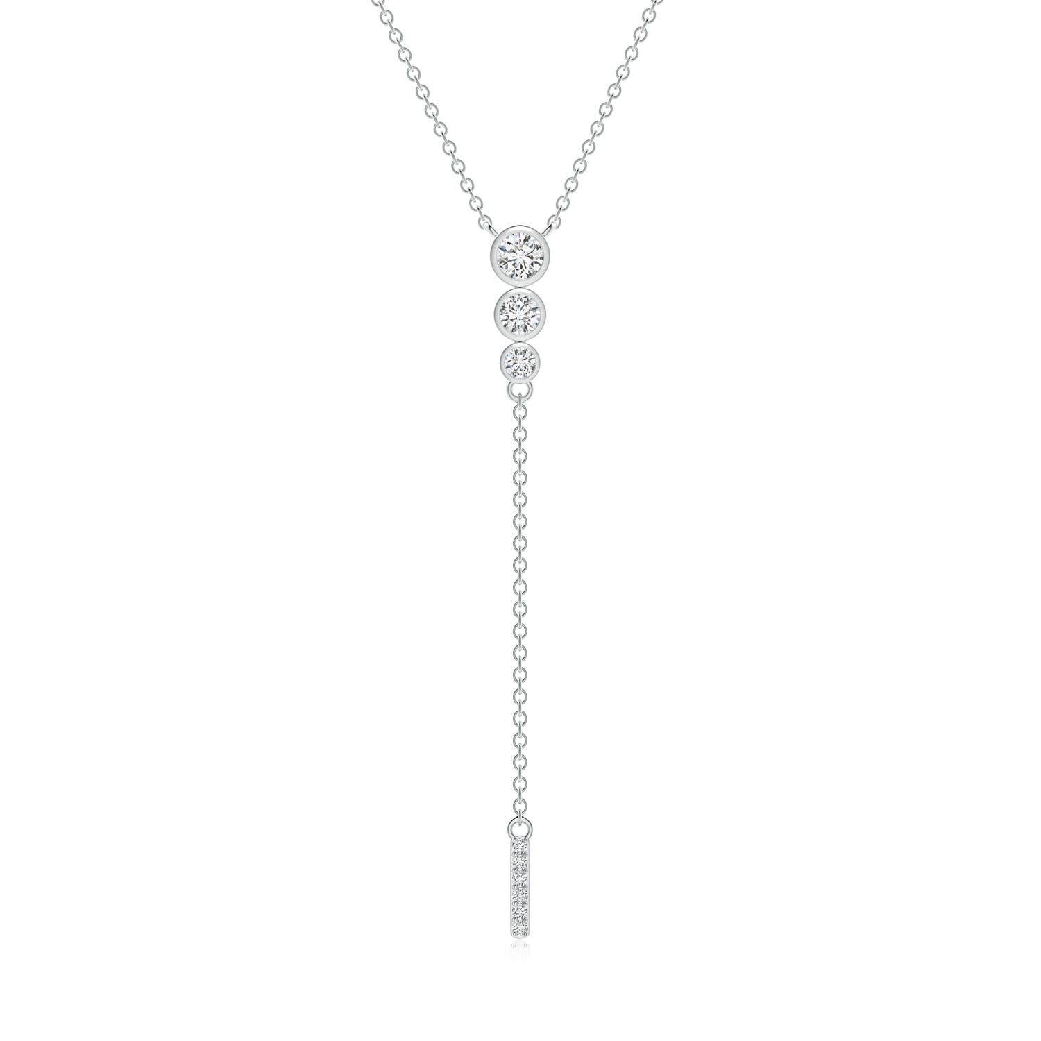 3.4mm HSI2 Three Stone Graduated Bezel-Set Diamond Lariat Necklace in 18K White Gold