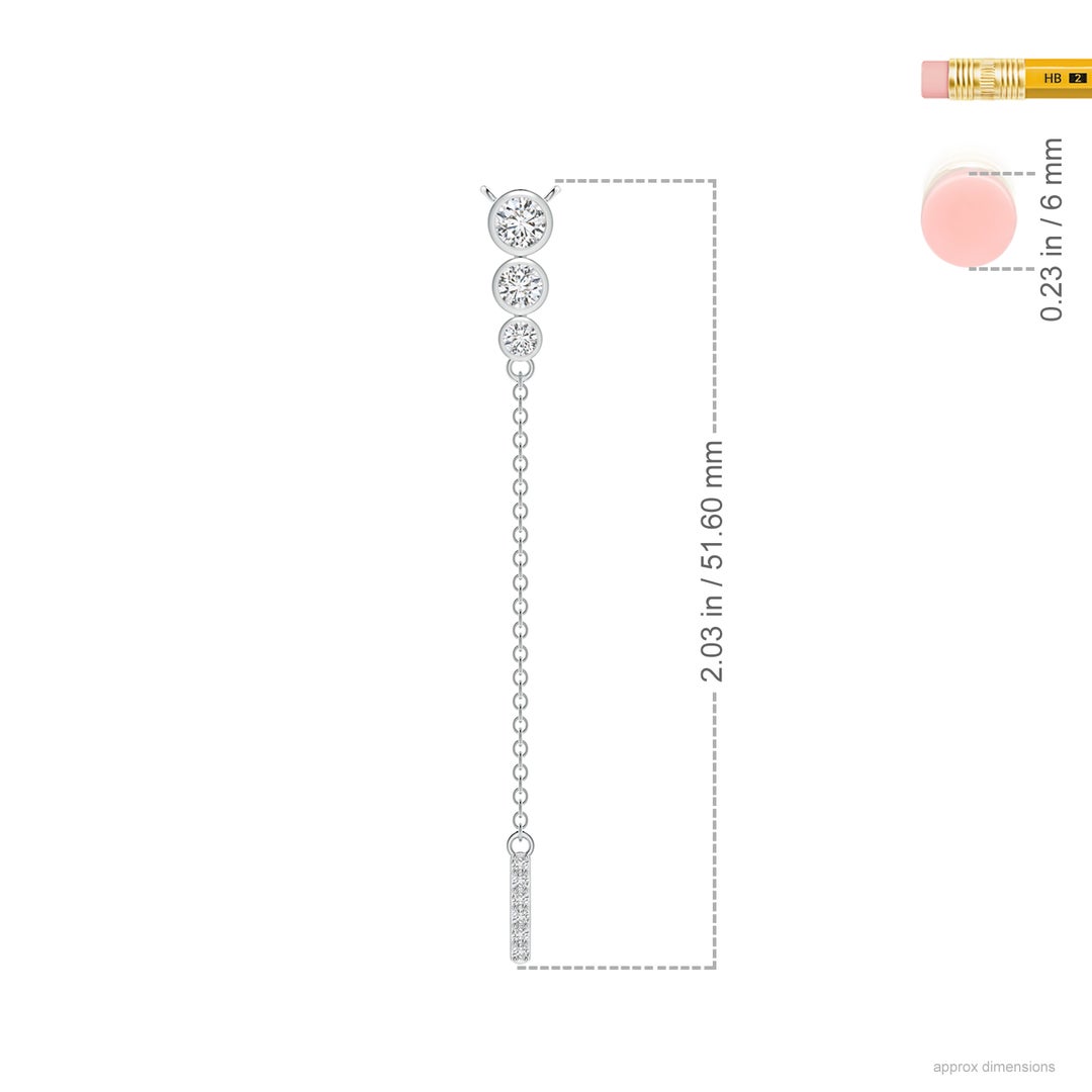 3.4mm HSI2 Three Stone Graduated Bezel-Set Diamond Lariat Necklace in White Gold - ruler