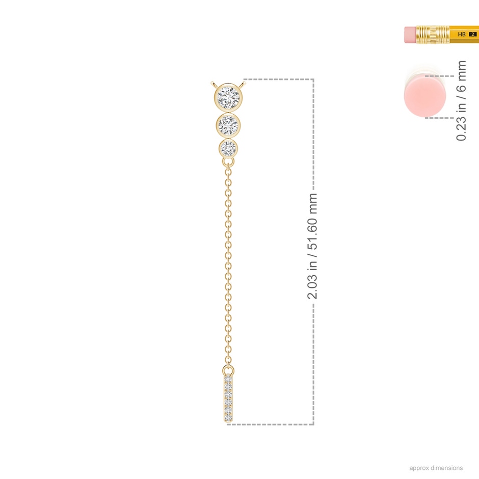 3.4mm HSI2 Three Stone Graduated Bezel-Set Diamond Lariat Necklace in Yellow Gold ruler