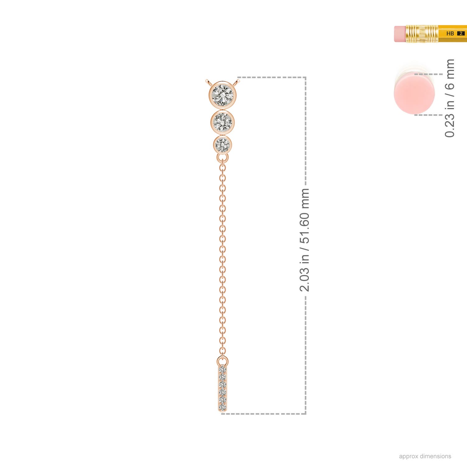 3.4mm KI3 Three Stone Graduated Bezel-Set Diamond Lariat Necklace in Rose Gold - ruler