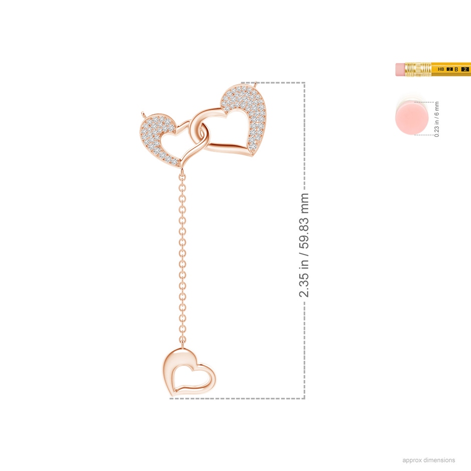 1.2mm HSI2 Linked Heart Diamond Dangle Pendant in Rose Gold ruler