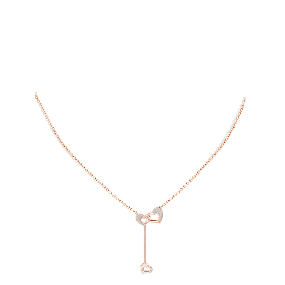 1.2mm HSI2 Linked Heart Diamond Dangle Pendant in Rose Gold body-neck