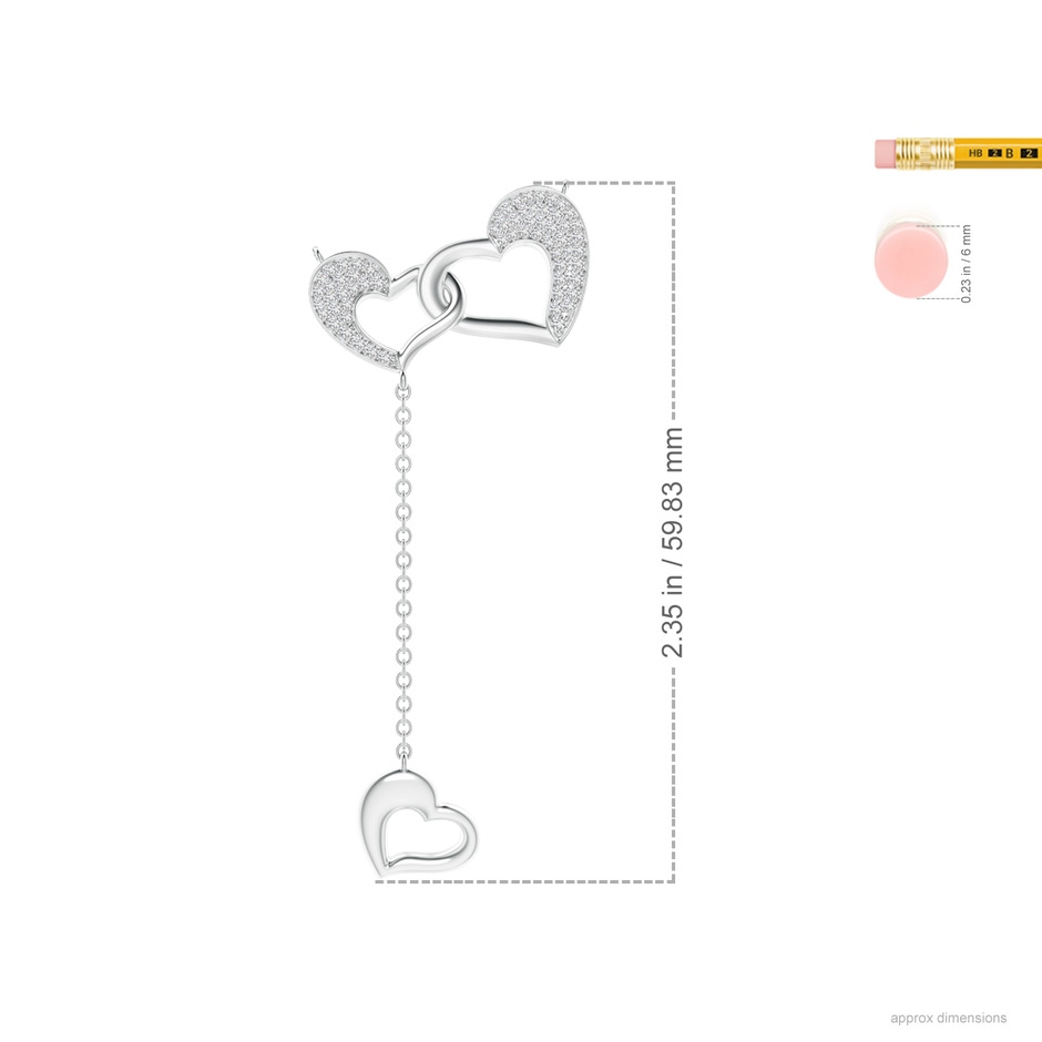 1.2mm HSI2 Linked Heart Diamond Dangle Pendant in White Gold ruler
