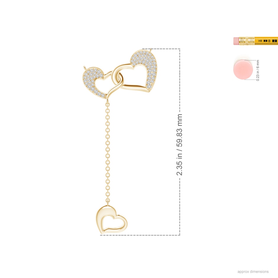 1.2mm HSI2 Linked Heart Diamond Dangle Pendant in Yellow Gold ruler