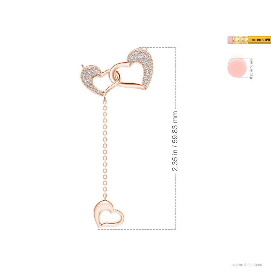 1.2mm IJI1I2 Linked Heart Diamond Dangle Pendant in Rose Gold ruler